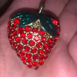 Crystal Strawberry Brooch in Red and Green